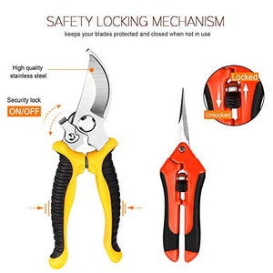 3 Pack Garden Pruning Shears Stainless Steel Blades Handheld Pruners Set with Gardening Gloves