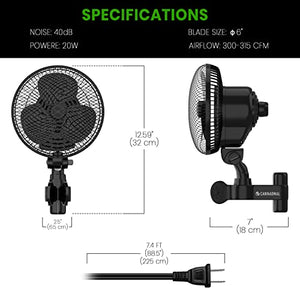 CANNABMALL Clip On Fan for Grow Tents 6 Inch Oscillating Fan with Adjustable Grip Clip and 2-Speed Options, Strong Airflow, Humidity Resistant Motor, Quiet Hydroponics Circulation Cooling (Black)