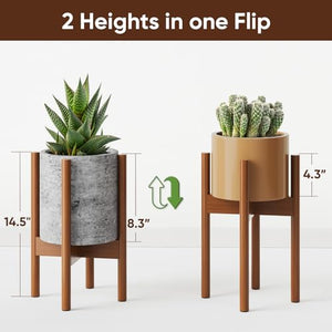MUDEELA Adjustable Bamboo Plant Stand 8 to 12 Inches, Single Floor Stand for Indoor Plants, Dark Brown Planter Stand, Pot Plant Not Included