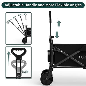 Collapsible Wagon, Wagon Cart with Wheels Foldable, Utility Wagon Cart with Wheels Foldable, Heavy Duty 100L Large with Drink Holders for Garden, Camping, Beach, Shopping(Black)