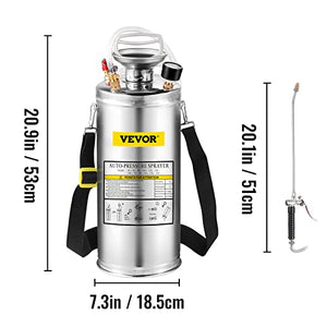 Happybuy 2 Gallon Stainless Steel Sprayer, 20" Wand & 3FT Reinforced Hose, Hand Pump Sprayer with Pressure Gauge, Safety Valve & Adjustable Nozzle, Garden Weed Sprayer for Lawn, Gardening &Sanitizing1