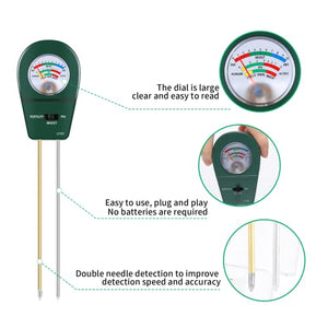 Sanhezhong Soil Moisture/PH/Fertility Meter,Soil Test kit,Soil Probe,Soil Tester Tool for Garden Farms, Lawns, Potted Plants,Indoor Outdoor, Promote Plants Healthy Growth (Green)