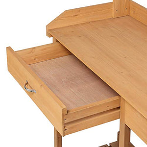 Yaheetech Potting Bench Outdoor Garden Work Bench Station Planting Solid Wood Construction for Horticulture w/Sink Drawer Rack Shelves Natural Wood