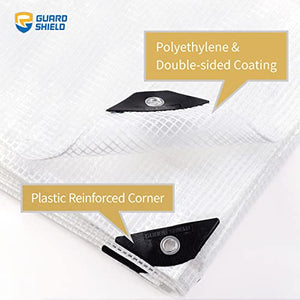 GUARD SHIELD Clear White Tarp Heavy Duty 8x10 Feet Waterproof for Greenhouse Outdoor Garden Poly Cover UV Resistant 3x3 Weave 10mil (2-Pack)