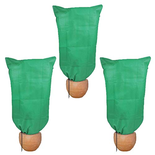HHTHH 3 pcs Green Frost Plant Cover 63"x39" Freeze Protection Bag for Shrub Fruit Trees Rose Bush in Winter (Material 60g/m²)