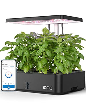 iDOO WiFi 12 Pods Hydroponics Growing System with APP Controlled, Indoor Garden with Pump System, Auto-Timer Smart Garden, Grow Light for Home Kitchen Gardening