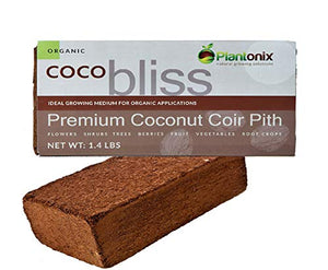 Coco Bliss Coir - Compressed Coco Bricks with Low EC and pH Balance - High Expansion Coco Fiber for Herbs, Flowers, Planting - OMRI Listed Renewable Coconut Soil (650 Grams, 5 Bricks)