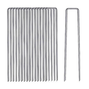 Garden Stakes Metal Landscape Staples 6 inch 16 Packs 11 Gauge Stakes Galvanized Steel Lawn Stakes Yard Staples Securing Pegs for Weed Barrier Fabric Ground Cover Holding Fence and Artificial Turf