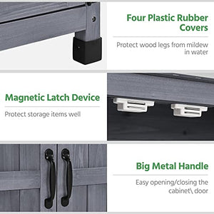 Topeakmart Potting Bench Table - Wooden Storage Cabinet with Removable Shelf & Flexible Space & Metal-Plated Tabletop for Outdoor Garden Patio, Gray