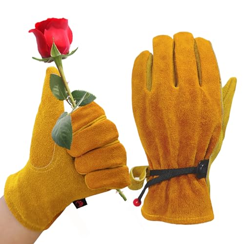 AOUCHI Leather Work Gardening Thorn Proof Glove with Cotton Lining for Wood Cutting/Construction/Truck Driving/Garden/Yard Working for Men and Women 1 Pair (L)