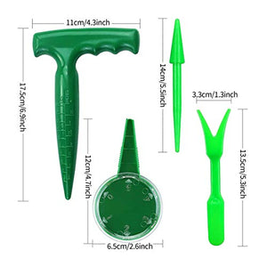 cozyou 4 Pack Adjustable Hand Hold Sowing Seeds Dispenser, Seedlings Dibber and Widger Hole Puncher Garden Hand Tool Sets
