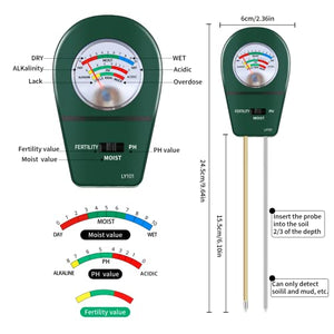 Sanhezhong Soil Moisture/PH/Fertility Meter,Soil Test kit,Soil Probe,Soil Tester Tool for Garden Farms, Lawns, Potted Plants,Indoor Outdoor, Promote Plants Healthy Growth (Green)