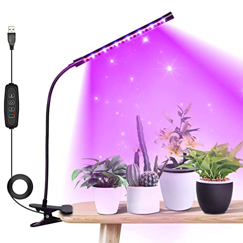 iPower 21 LED Grow Light with Full Spectrum for Indoor Plants, Adjustable Gooseneck, 3 Light Modes&10 Dimmable Levels, Auto 6H/9H/12H Timer