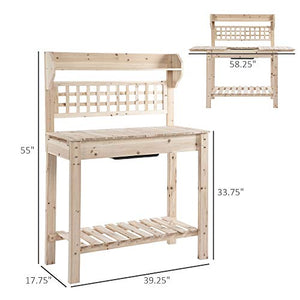 Outsunny Outdoor Potting Bench with Sliding Tabletop, Storage Shelf and Dry Sink, 2-Level Gardening Table, Wooden Workstation for Greenhouse, Garden, Patio, Natural