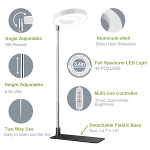 Kullsinss Grow Lights for Indoor Plants, Full Spectrum Plant Light with Detachable Base, Height Adjustable, 3 Colors, 10 Dimming, Automatic Timer, Halo Growing lamp for Small Plants, 2-Pack