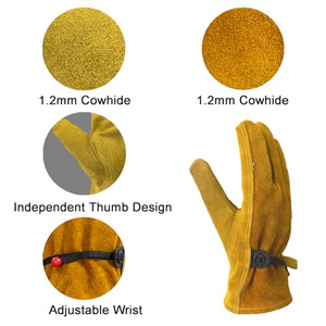 AOUCHI Leather Work Gardening Thorn Proof Glove with Cotton Lining for Wood Cutting/Construction/Truck Driving/Garden/Yard Working for Men and Women 1 Pair (L)