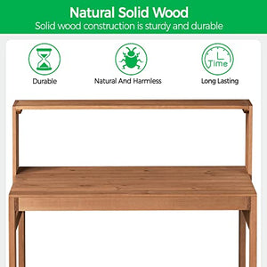 Topeakmart Outdoor Potting Bench -Patio Workstation & Wooden Planting Table with Open Storage Shelf/Polished Surface for Garden/Backyard