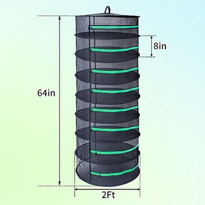 Growsun Herb Drying Rack 8 Layer 2ft Diameter Plant Hanging Mesh Dry Net w/Green Zipper, Free Garden Pruning Shears