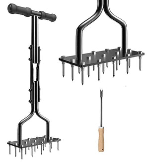 vanpein Lawn Aerator Spike Manual Tool with 15 Iron Spikes, Garden Grass Aeration Tools Hand Air Aerator & Clean Tool for Aerating Lawns & Yard Care, Loosening Soil, 36 Inch Black-Spike