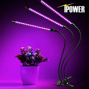 iPower 15W LED Grow Light for Indoor Plant with Triple Head 360° Adjustable Gooseneck, Auto Cycle Time Function (3/9/12H), 11 Dimmable Levels, 3 Lighting Mode