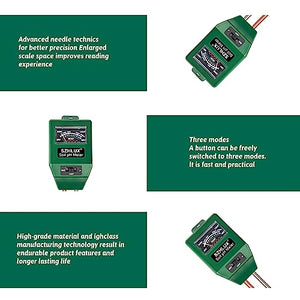 SZHLUX Soil Ggardening Tools 3-in-1 Moisture Meter Light & PH Tester for Plant Care, for Garden, Lawn, Farm, Indoor & Outdoor, 11.4in, Green