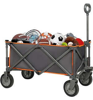 PORTAL Collapsible Folding Wagon Utility Cart Foldable Heavy Duty All Terrain Wagon for Outdoor, Camping, Beach, Garden, Grocery, Orange