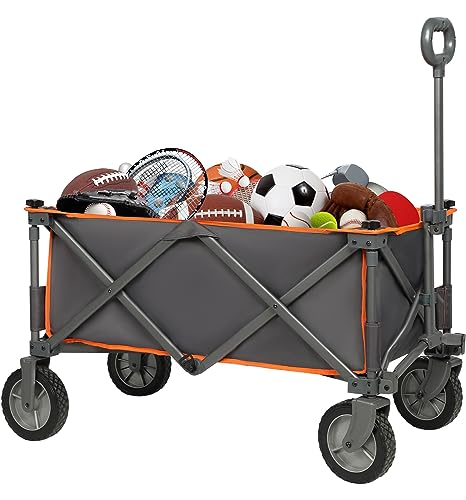 PORTAL Collapsible Folding Wagon Utility Cart Foldable Heavy Duty All Terrain Wagon for Outdoor, Camping, Beach, Garden, Grocery, Orange
