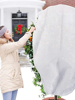 Abimars Plant Covers Freeze Protection Jacket 2.36 oz/yd², 3.3ft x 3.3ft Reusable Winter Drawstring Plant Covers with Zipper, Frost Cloth Plant Freeze Protection, 2 Pack