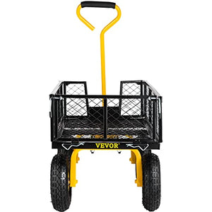 VEVOR Steel Garden Cart, Heavy Duty 500 lbs Capacity, with Removable Mesh Sides to Convert into Flatbed, Utility Metal Wagon with 180° Rotating Handle and 10 in Tires, Perfect for Farm, Yard