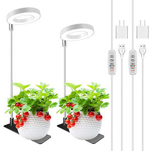 Kullsinss Grow Lights for Indoor Plants, Full Spectrum Plant Light with Detachable Base, Height Adjustable, 3 Colors, 10 Dimming, Automatic Timer, Halo Growing lamp for Small Plants, 2-Pack