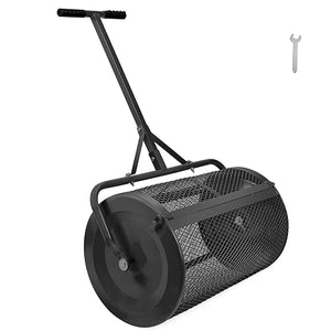 Seeutek Compost Spreader Peat Moss Spreader, 24" Lawn Garden Spreader W/Upgraded Side Latches Support Rod Durable Powder Coated Metal Mesh Top Dressing Spreader for Manure, Topsoil, Black
