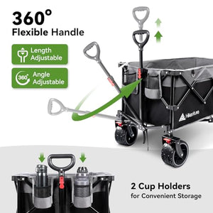 Hikenture Collapsible Wagon Cart with Cargo Net, 220lbs Capacity Beach Wagon with Big Wheels for Sand, Heavy Duty Foldable Wagon with Brakes, Portable Utility Folding Garden Cart for Outdoor