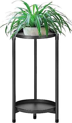 NADONEL Plant Stand Indoor Outdoor 2 Tier Metal Black for Plants Multiple Tall Tiered Planter Shelf Rack