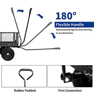 BILT HARD 880 lbs 10" Flat Free Tires Steel Garden Cart with 180° Rotating Handle and Removable Sides, Heavy Duty 4 Cu.Ft Capacity Utility Garden Carts and Wagons, Black
