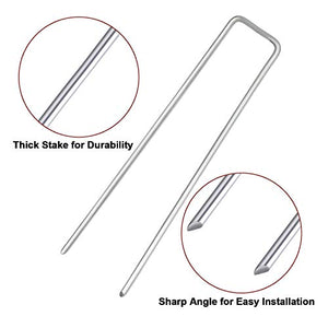 Petgrow 6 Inch Garden Stakes Galvanized Landscape Staples,U-Type Turf Staples for Artificial Grass, Rust Proof Sod Pins Stakes for Securing Fences Weed Barrier, Outdoor Wires Cords Tents Tarps
