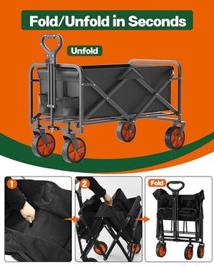 LOGARD Collapsible Folding Wagon,Heavy Duty Utility Beach Wagon Cart,Outdoor Camping Wagon