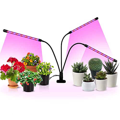 iPower 15W LED Grow Light for Indoor Plant with Triple Head 360° Adjustable Gooseneck, Auto Cycle Time Function (3/9/12H), 11 Dimmable Levels, 3 Lighting Mode