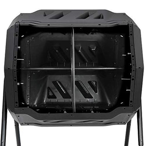 Oteymart Large Compost Bin Tumbler, 43 Gallon Capacity Composting Tumbler with Twin Chambers Dual Rotating Sliding Door & Solid Steel Frame, Black