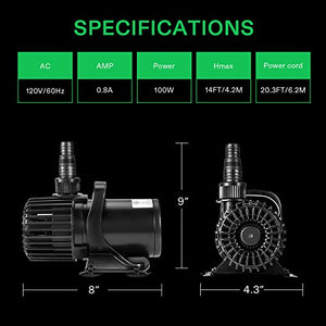 VIVOSUN 1600 GPH Submersible Water Pump, 100W Pond Pump, Ultra Quiet Aquarium Pump with 14FT. Lift Height for Pond, Waterfall, Fish Tank, Statuary, Hydroponic