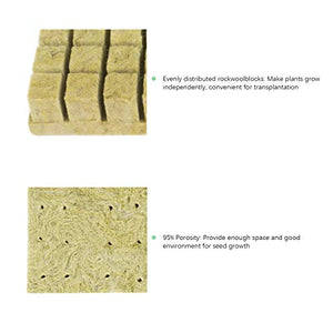 SKINNYBUNNY 1'' Rockwool Grow Cubes, Starter Plugs with Planting Holes, Ideal Hydroponics Grow Media, Perfect for Soilless Culture and Transplanting, 4 Sheets of 50 Cubes (200 Cubes Total)