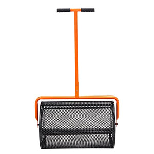 VEVOR Compost Spreader, 24.4-25.6" Height Adjustable Handle, 24" Wide, Lawn and Garden Peat Moss Roller with Side Latches, Powder Coated Steel Mesh Basket for Spreading Manure, Topsoil, Black