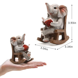 FOXMIS Garden Statues Elephant Decor Outdoor Sculpture Lucky Miniature Elephant Statue Solar Garden Decor for Patio,Porch,Home Yard Decor Elephant Gifts for Women,Mom, 2.04"x3.34"x3.93"
