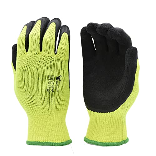 G & F 1516 12 Pairs Pack Premium High Visibility Low emissions Green Work and gardening Gloves for Men and Women.MicroFoam Textured Coated Palm and Fingers Gloves for Gardening Work,Size Large,Green