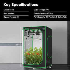 VIVOSUN S448 4x4 Grow Tent, 48"x48"x80" High Reflective Mylar with Observation Window and Floor Tray for Hydroponics Indoor Plant for VS4000/VSF4300