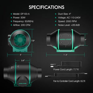 MARS HYDRO 3x3 Grow Tent Kit Complete 150W TS1000 Dimmable Full Specturm 2.3x2.3x5.2FT Grow Tent Complete System 27"x27"x63"Grow Tent 1680D Indoor Grow Kit with 4" Inline Fan Filter Kit