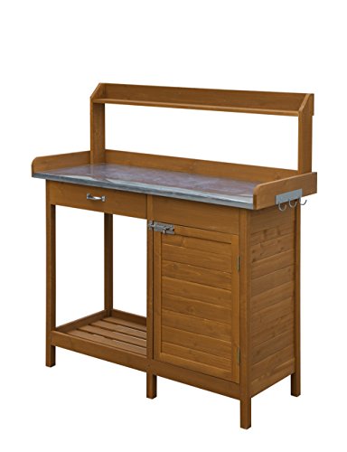 Convenience Concepts Deluxe 1 Drawer Potting Bench with Storage Cabinet and Shelves, Light Oak