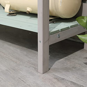 Outsunny Outdoor Wooden Potting Bench Table with Removable Sink, Garden Work Station with Chalkboard, Drawer, Open Shelf Storage, Light Gray