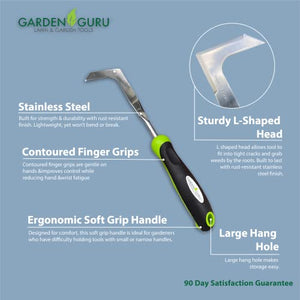 Garden Guru Patio Crack Weeder Tool with Ergonomic Handle – Stainless Steel Weed Puller for Patio Sidewalk Driveway Cracks | Rust Resistant