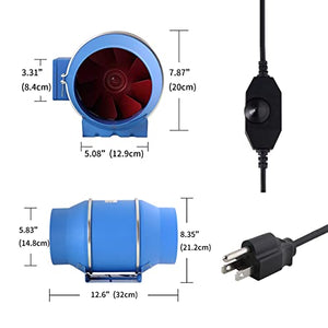 Rural Grow 6 inch Inline Fan, 395 CFM Inline Duct Fan with Speed Controller, Ventilation Kit 6 inch Carbon Filter Exhaust Fan Combo with 8 Feet Ducting for Hydroponics