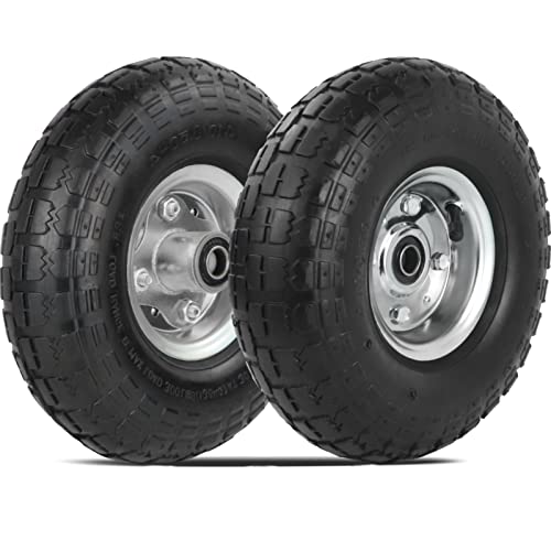 2 Pack 4.10/3.50-4" Pneumatic Air Filled Heavy-Duty Wheels/Tires,10" All Purpose Utility Wheels/Tires for Hand Truck/Utility Cart/Garden Cart,5/8" Center Bearing,2.25" Offset Hub…